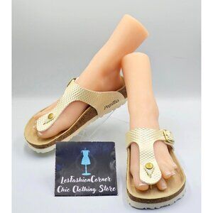 Papillio By Birkenstock Women's Gold Textured Thong Style Sandals Sz 7 (38) 2708